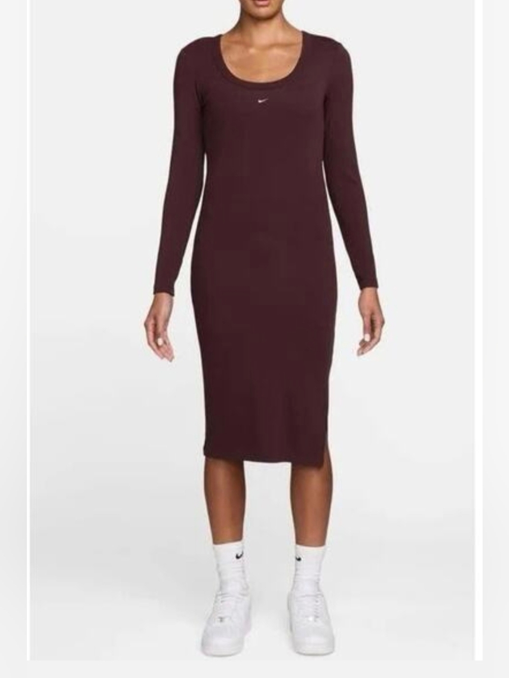 Nike Sportswear Chill Knit Ribbed Long Sleeve Midi Dress NWT Med Burgundy Crush - Picture 8 of 14